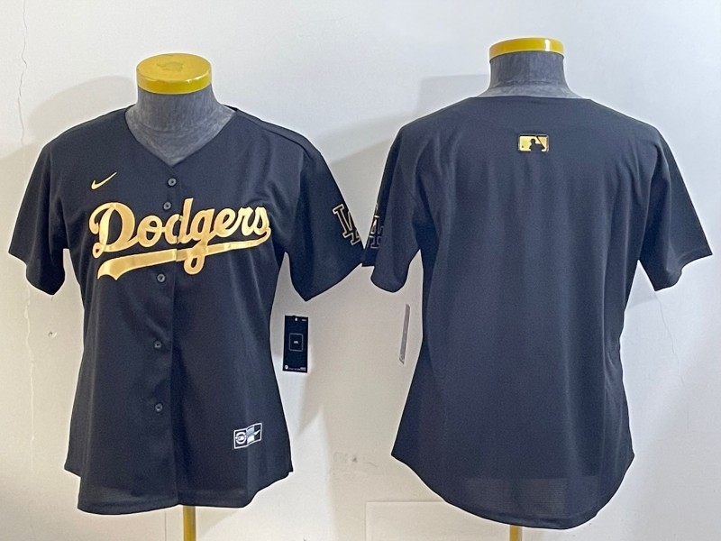 Women's Los Angeles Dodgers Blank Black Gold Limited Stitched Baseball Jersey