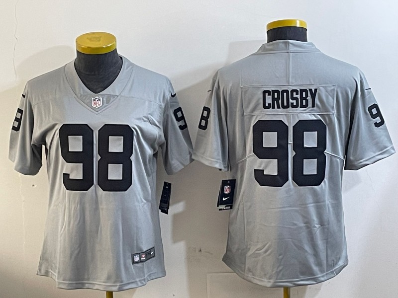 Women's Las Vegas Raiders #98 Maxx Crosby Grey Nike Vapor Limited Stitched NFL Jersey