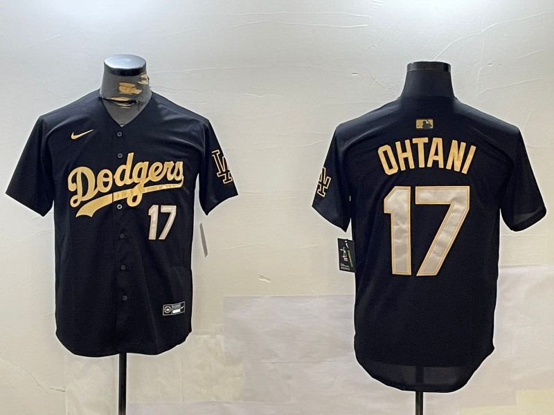 Men's Los Angeles Dodgers #17 Shohei Ohtani Black Gold Limited Stitched Baseball Jersey