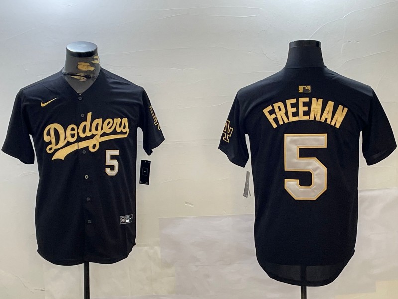 Men's Los Angeles Dodgers #5 Freddie Freeman Black Gold Limited Stitched Baseball Jersey