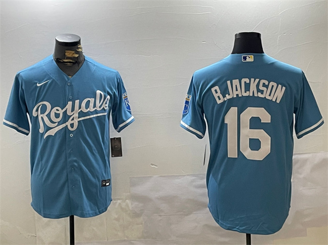 Men's Kansas City Royals #16 Bo Jackson Blue Cool Base Stitched Baseball Jersey