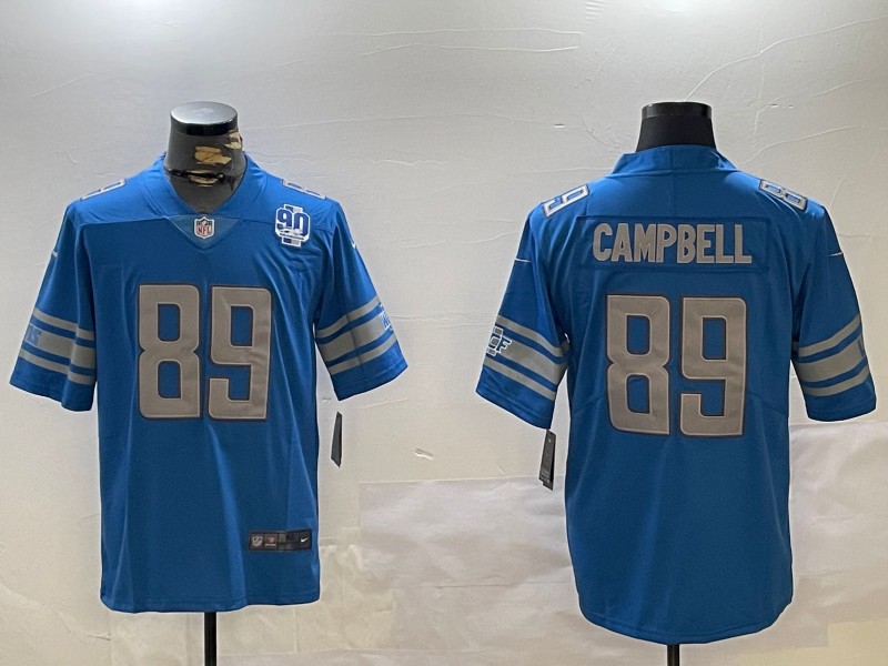 Men's Detroit Lions #89 Dan Campbell Blue With 90th Patch Vapor Untouchable Limited Stitched Football Jersey