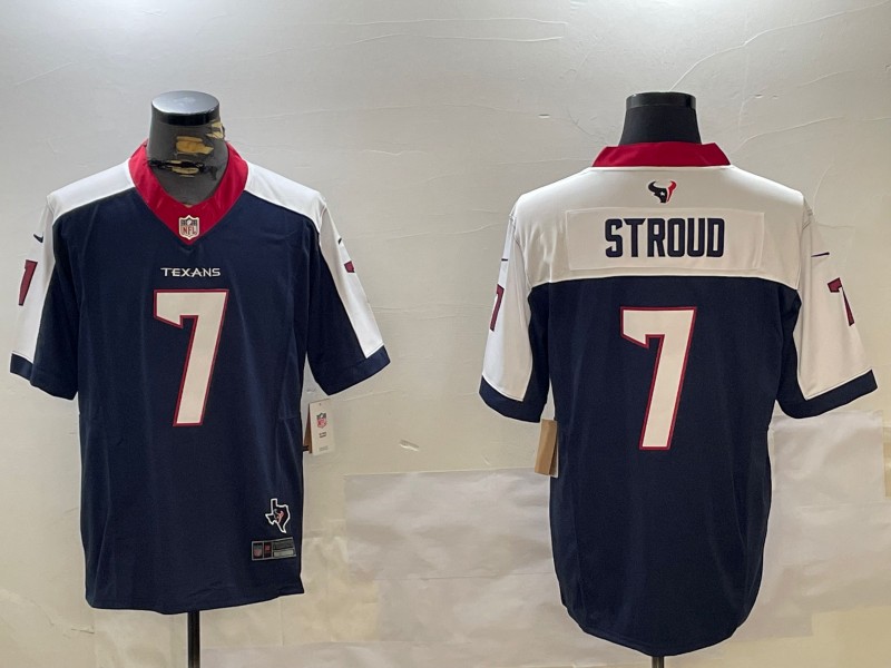 Men's Houston Texans #7 C.J. Stroud Navy White Gold Thanksgiving 2024 F.U.S.E. Vapor Limited Stitched Jersey