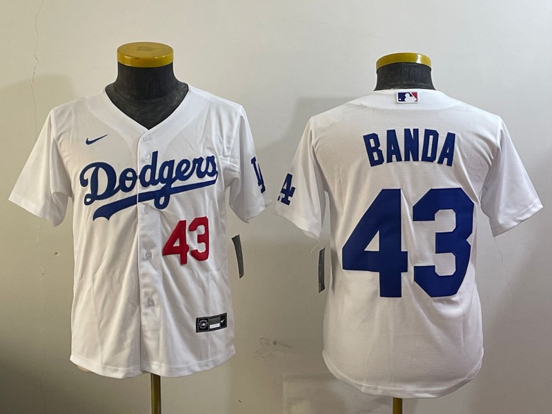 Youth Los Angeles Dodgers #43 Anthony Banda White Home Nike Limited Stitched Baseball Jersey