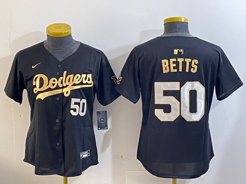 Youth Los Angeles Dodgers #50 Mookie Betts Black Gold Limited Stitched Baseball Jersey