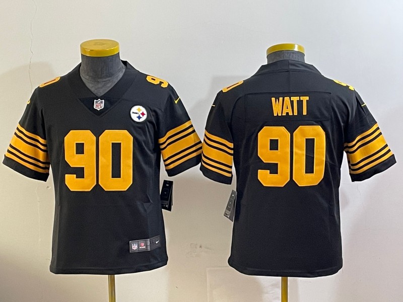 Youth Pittsburgh Steelers #90 T. J. Watt Black Vapor Untouchable Limited Stitched Jersey