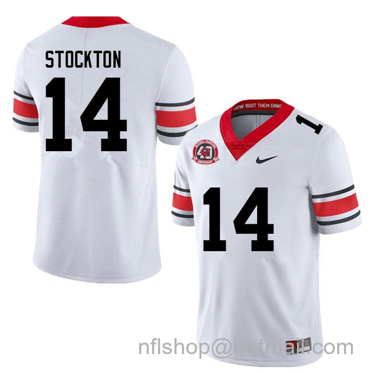 Men’s Georgia Bulldogs #14 Gunner Stockton White 40th Anniversary Patch Throwback Vapor Limited Nike College Football Stitched Jersey