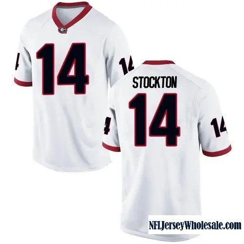 Men's Nike #14 Gunner Stockton Georgia Bulldogs Replica White Football College Stitched Jersey