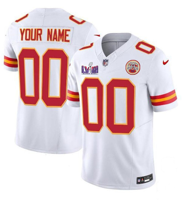 Men's Kansas City Chiefs Active Player Custom White 2024 F.U.S.E. Super Bowl LVIII Patch Vapor Untouchable Limited Football Stitched Jersey