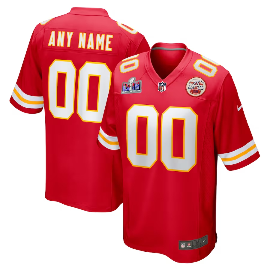 Men's Kansas City Chiefs Custom Red Nike Super Bowl LVIII Patch Game Stitched NFL Jersey