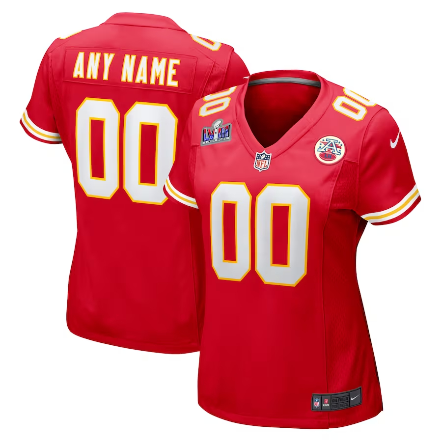 Women's Kansas City Chiefs Custom Red Nike Super Bowl LVIII Patch Game Stitched NFL Jersey