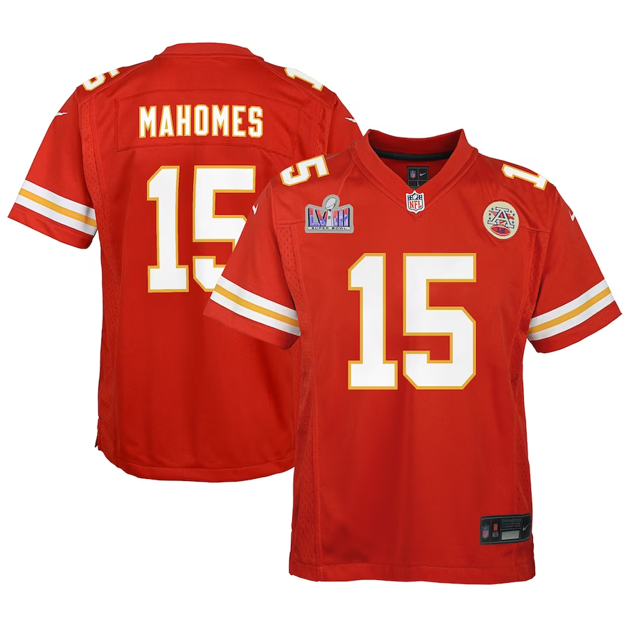 Youth Kansas City Chiefs #15 Patrick Mahomes Red Nike Super Bowl LVIII Patch Game Football Stitched Jersey