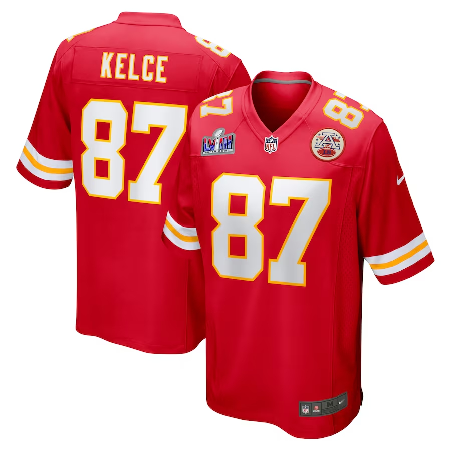 Men's Kansas City Chiefs #87 Travis Kelce Red Nike Super Bowl LVIII Game Football Stitched Jersey