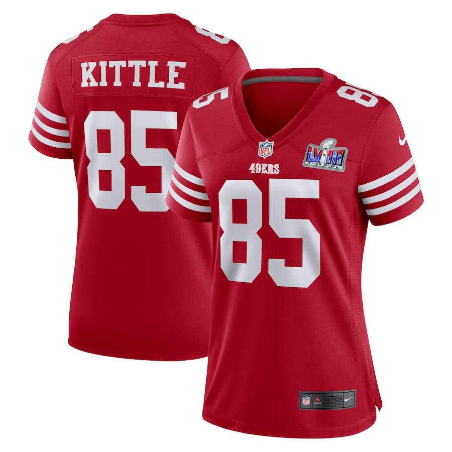 Women's San Francisco 49ers #85 George Kittle Scarlet Nike Super Bowl LVIII Game Football Stitched Jersey