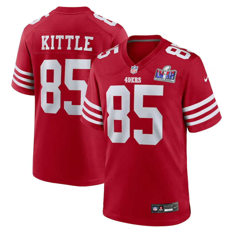 Men's San Francisco 49ers #85 George Kittle Scarlet Nike Super Bowl LVIII Game Football Stitched Jersey