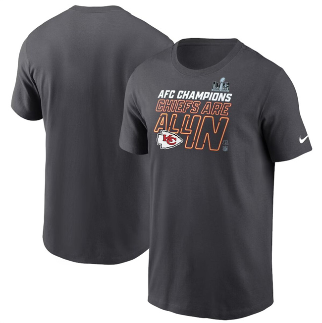 Men's Kansas City Chiefs Anthracite 2023 AFC Champions Locker Room Trophy Collection T-Shirt