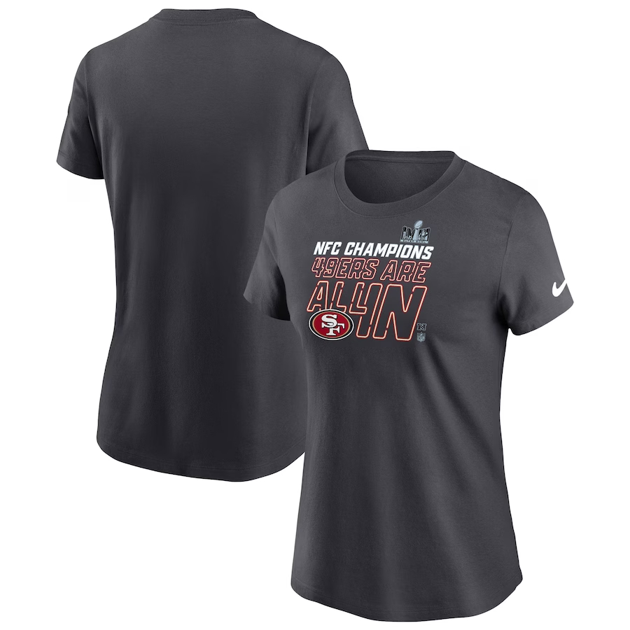 Women's San Francisco 49ers Anthracite 2023 NFC Champions Locker Room Trophy Collection T-Shirt