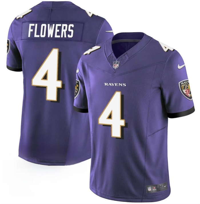 Men's Baltimore Ravens #4 Zay Flowers Purple 2023 F.U.S.E. Vapor Limited Football Stitched Jersey