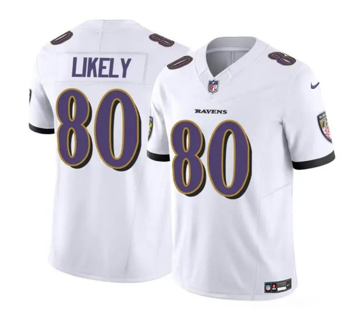 Men's Baltimore Ravens #80 Isaiah Likely White 2023 F.U.S.E. Vapor Limited Football Stitched Jersey