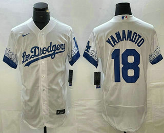 Men's Los Angeles Dodgers #18 Yoshinobu Yamamoto White 2022 City Connect Flex Base Stitched Jersey