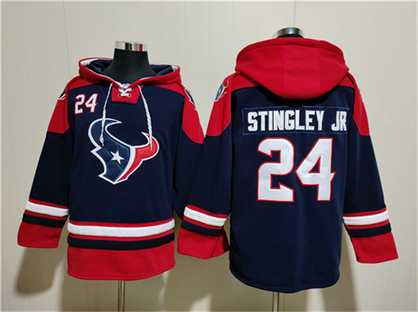 Men's Houston Texans #24 Derek Stingley Jr. Navy Ageless Must-Have Lace-Up Pullover Hoodie