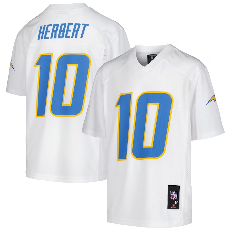 Youth Los Angeles Chargers #10 Justin Herbert White Replica Player Football Stitched Jersey