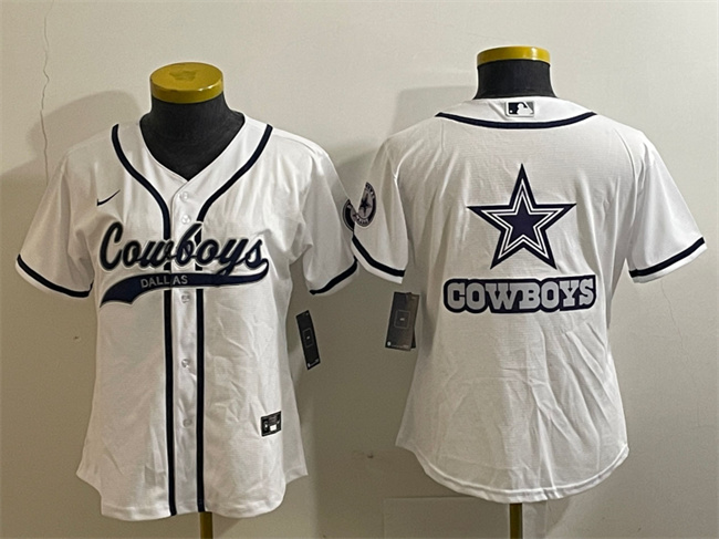 Women's Dallas Cowboys White Team Big Logo With Patch Cool Base Stitched Baseball Jersey(Run Small)