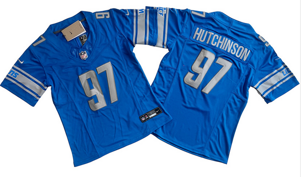 Women's Detroit Lions #97 Aidan Hutchinson Blue 2023 F.U.S.E. Vapor Limited Football Stitched Jersey(Run Smaller)