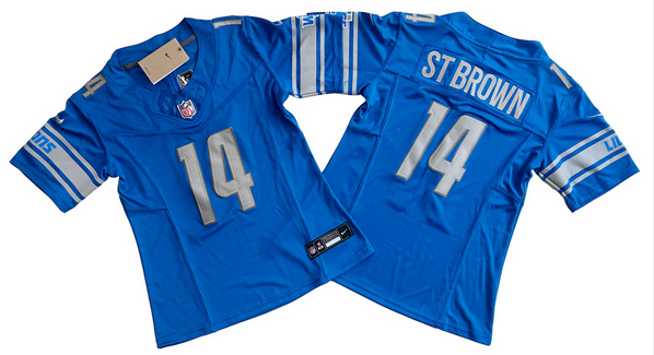 Women's Detroit Lions #14 Amon-Ra St. Brown Blue 2023 F.U.S.E. Vapor Limited Football Stitched Jersey(Run Smaller)