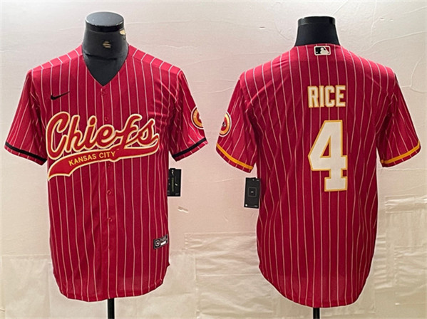 Men's Kansas City Chiefs #4 Rashee Rice Red Cool Base Stitched Baseball Jersey