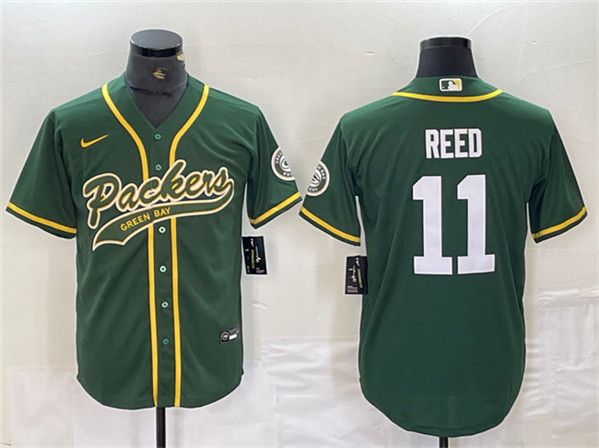 Men's Green Bay Packers #11 Jayden Reed Green Cool Base Stitched Baseball Jersey