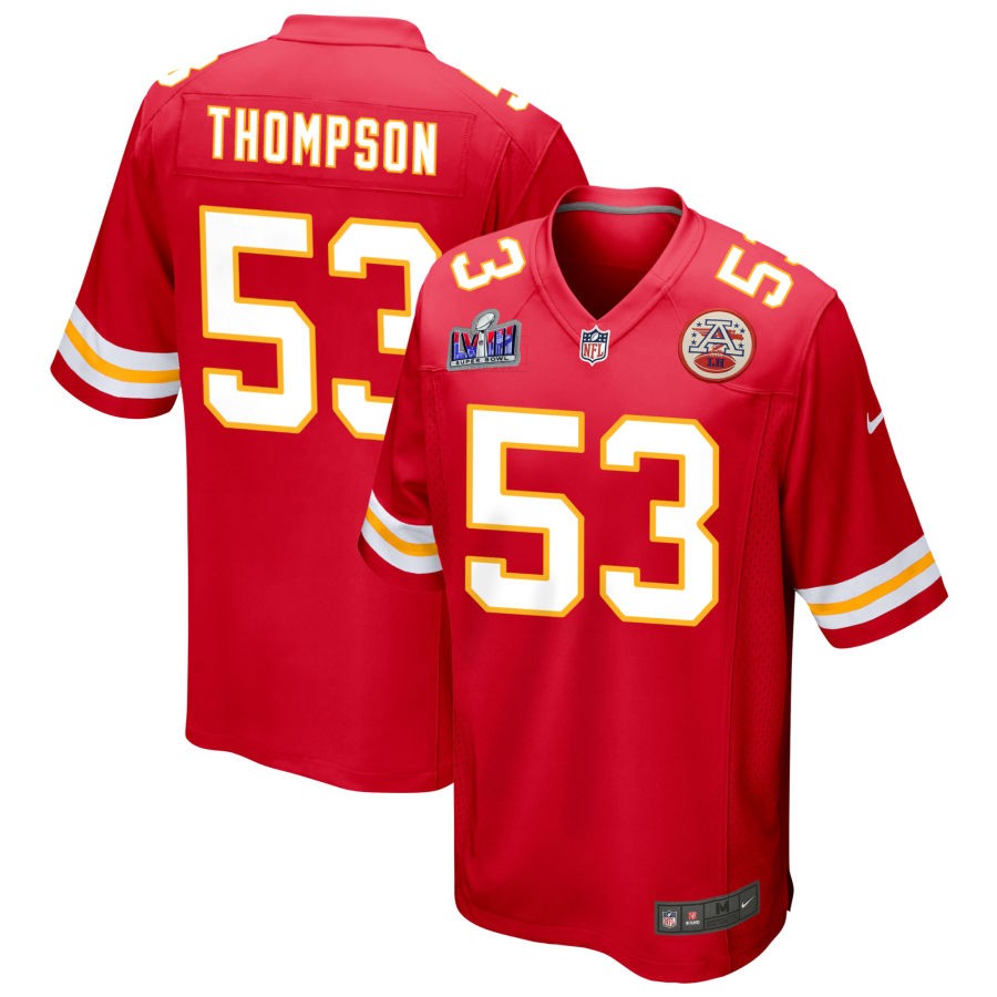 Men's Kansas City Chiefs #53 BJ Thompson Nike Red Super Bowl LVIII Patch Game Football Stitched Jersey