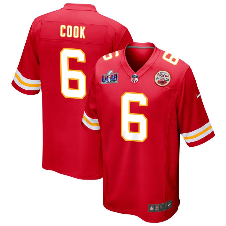 Men's Kansas City Chiefs #6 Bryan Cook Nike Red Super Bowl LVIII Patch Game Football Stitched Jersey