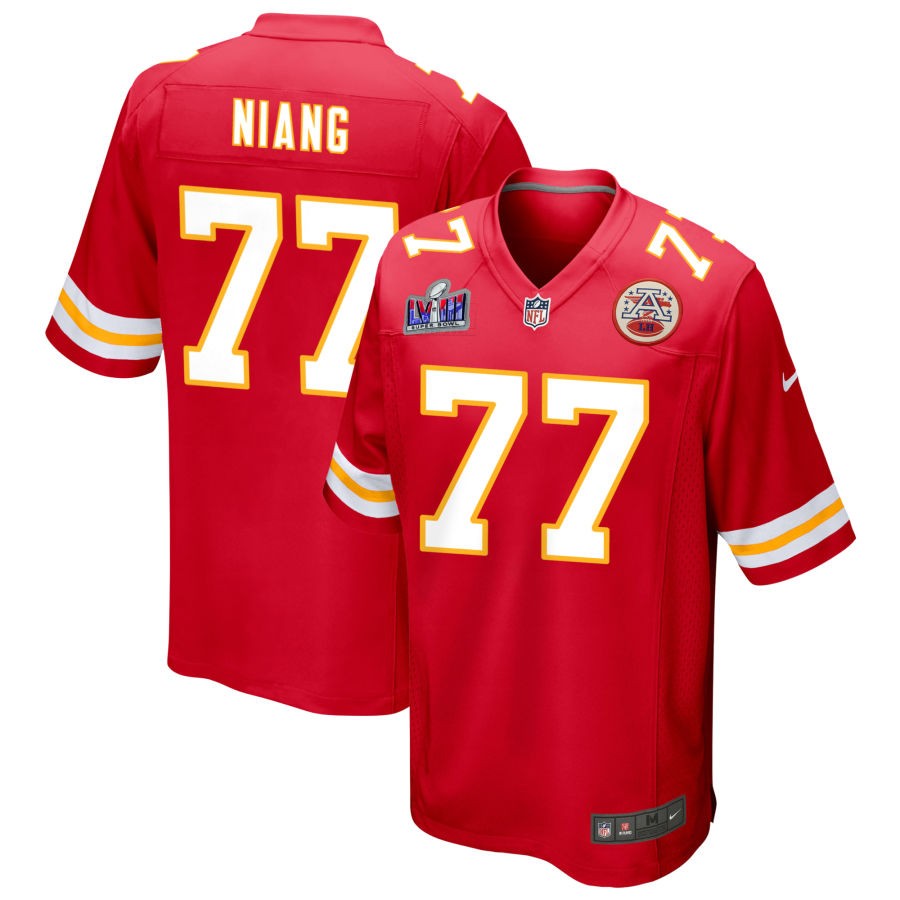 Men's Kansas City Chiefs #77 Lucas Niang Nike Red Super Bowl LVIII Patch Game Football Stitched Jersey