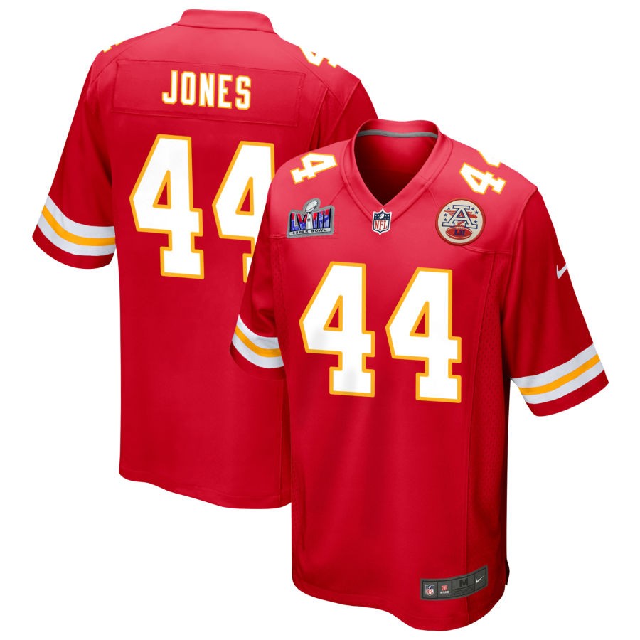 Men's Kansas City Chiefs #44 Cam Jones Nike Red Super Bowl LVIII PatchGame Football Stitched Jersey