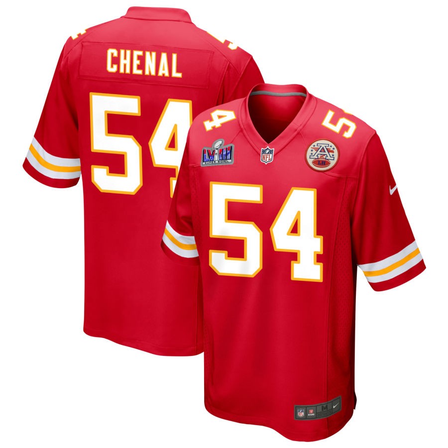 Men's Kansas City Chiefs #54 Leo Chenal Nike Red Super Bowl LVIII Patch Game Football Stitched Jersey