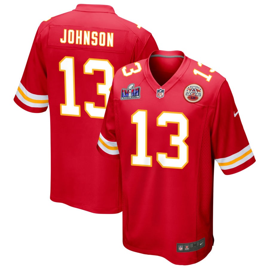 Men's Kansas City Chiefs #13 Nazeeh Johnson Nike Red Super Bowl LVIII Patch Game Football Stitched Jersey