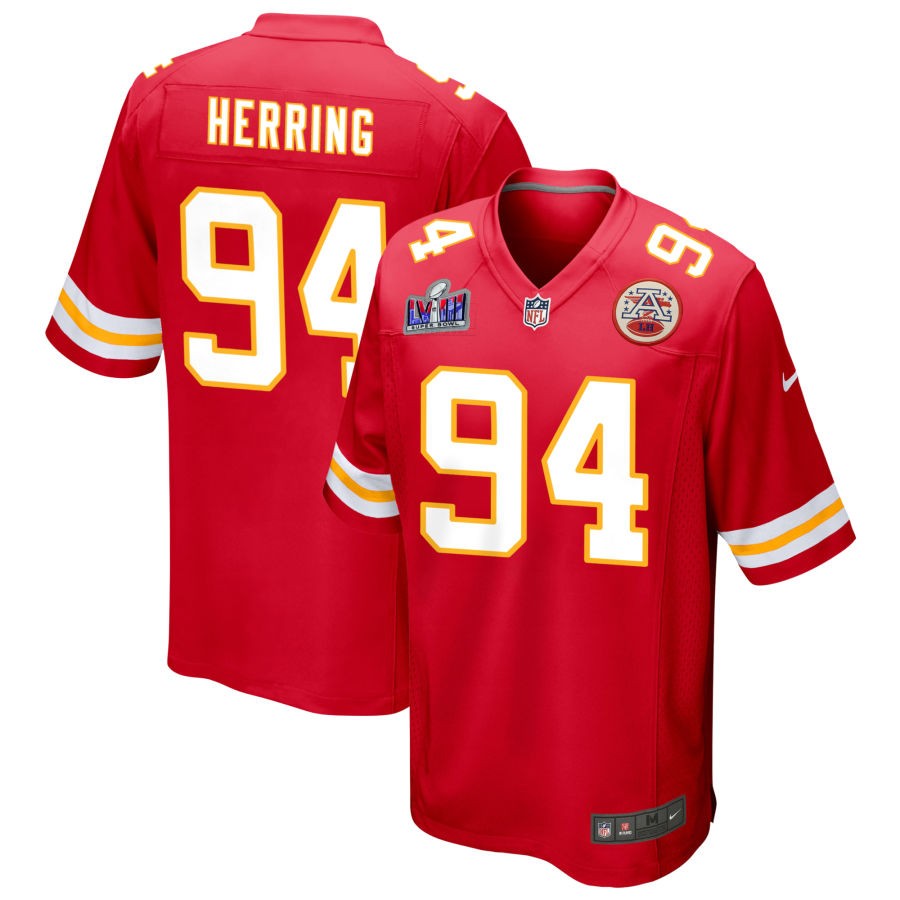 Men's Kansas City Chiefs #94 Malik Herring Nike Red Super Bowl LVIII Patch Game Football Stitched Jersey