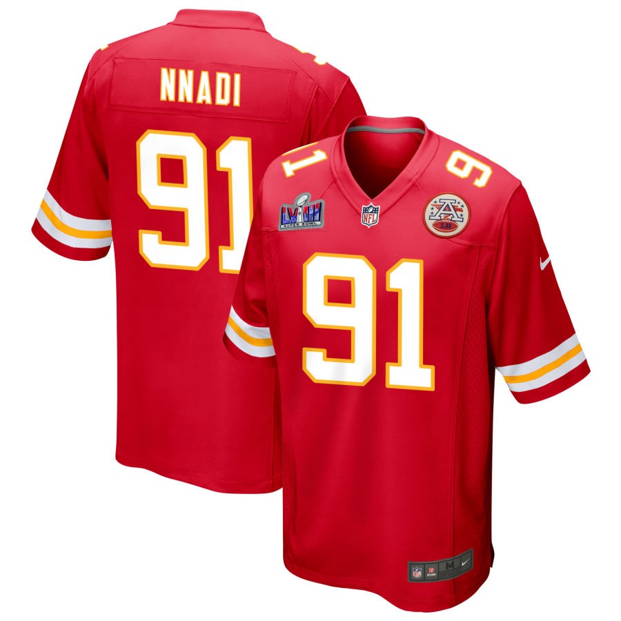 Men's Kansas City Chiefs #91 Derrick Nnadi Nike Red Super Bowl LVIII Patch Game Football Stitched Jersey