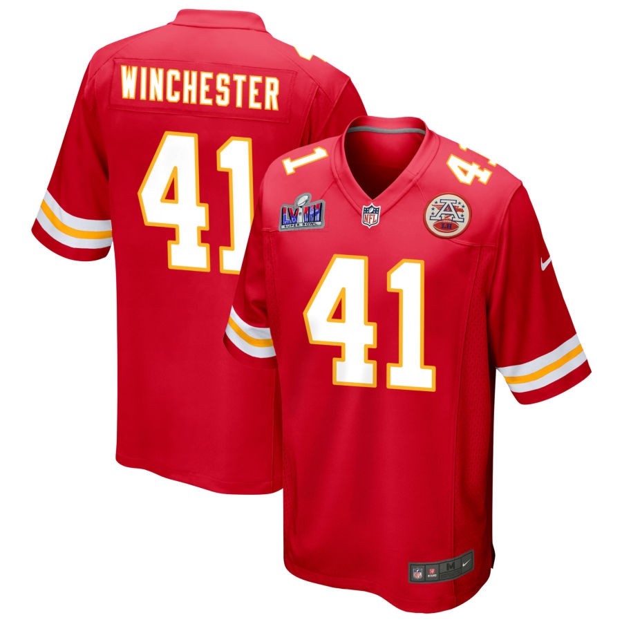 Men's Kansas City Chiefs #41 James Winchester Nike Red Super Bowl LVIII Patch Game Football Stitched Jersey