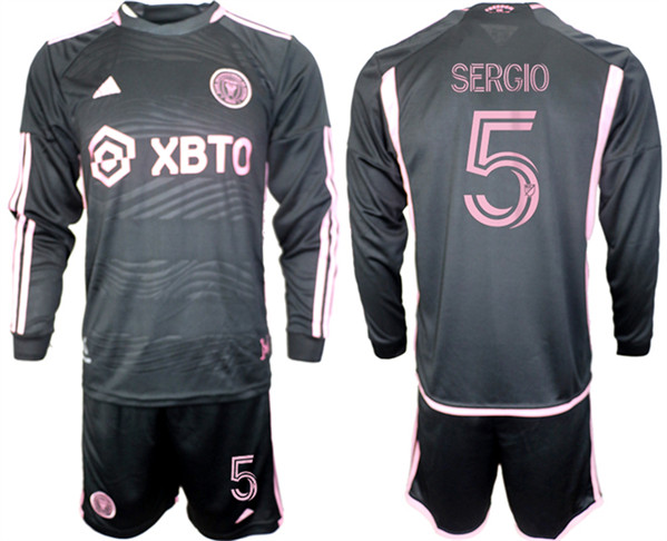 Men's Inter Miami CF #5 sergio 2023-24 Black Away Soccer Jersey Suit