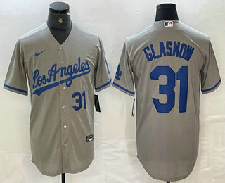 Men's Los Angeles Dodgers #31 Tyler Glasnow Gray Alternate Player Number Team Logo Cool Base Jersey