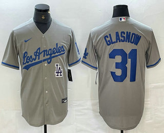 Men's Los Angeles Dodgers #31 Tyler Glasnow Gray Alternate Team Logo Cool Base Jerseys