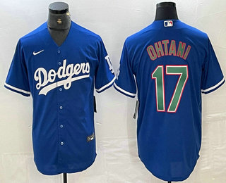 Men's Los Angeles Dodgers #17 Shohei Ohtani Blue Green Stitched Cool Base Nike Jerseys