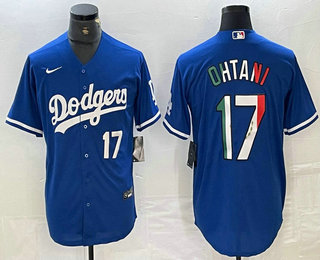 Men's Los Angeles Dodgers #17 Shohei Ohtani Number Mexico Blue Cool Base Stitched Jersey