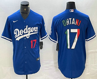 Men's Los Angeles Dodgers #17 Shohei Ohtani Number Mexico Blue Cool Base Stitched Jerseys