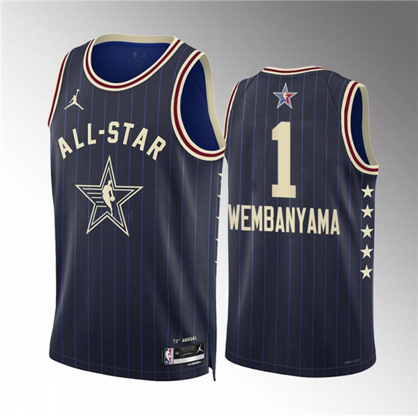 Men's 2024 All-Star #1 Victor Wembanyama Navy Stitched Basketball Jersey