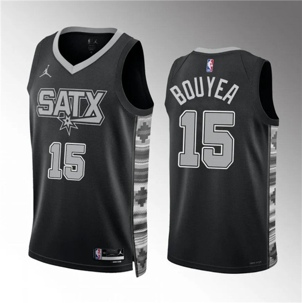 Men's San Antonio Spurs #15 Jamaree Bouyea Black Statement Edition Stitched Basketball Jersey