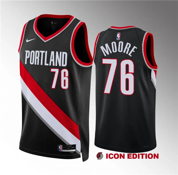 Men's Portland Trail Blazers #76 Taze Moore Black Icon Edition Stitched Basketball Jersey