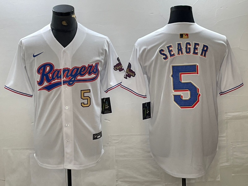 Men's Texas Rangers #5 Corey Seager Number White 2023 World Series Champions Cool Base Jerseys